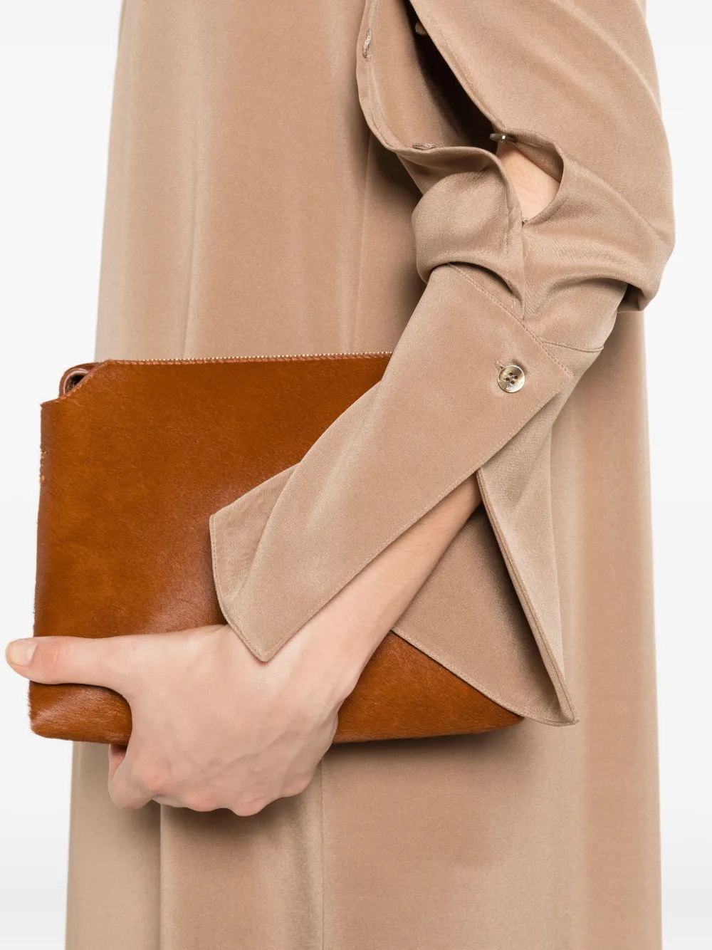 Max Mara Zijden jurk met knoopcuffs Bruin
