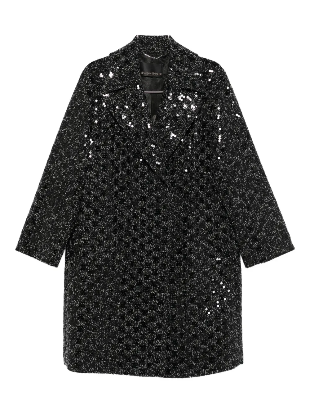 Marina Rinaldi Sequin-embellished Wool-blend Coat In Black