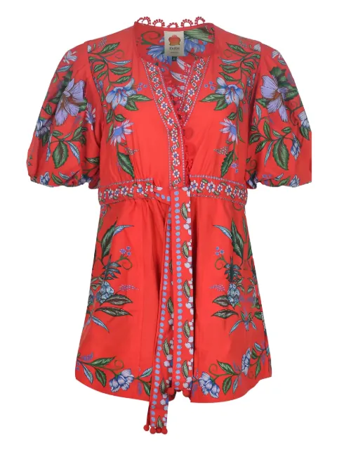 FARM Rio puff-sleeve floral-print jumpsuit