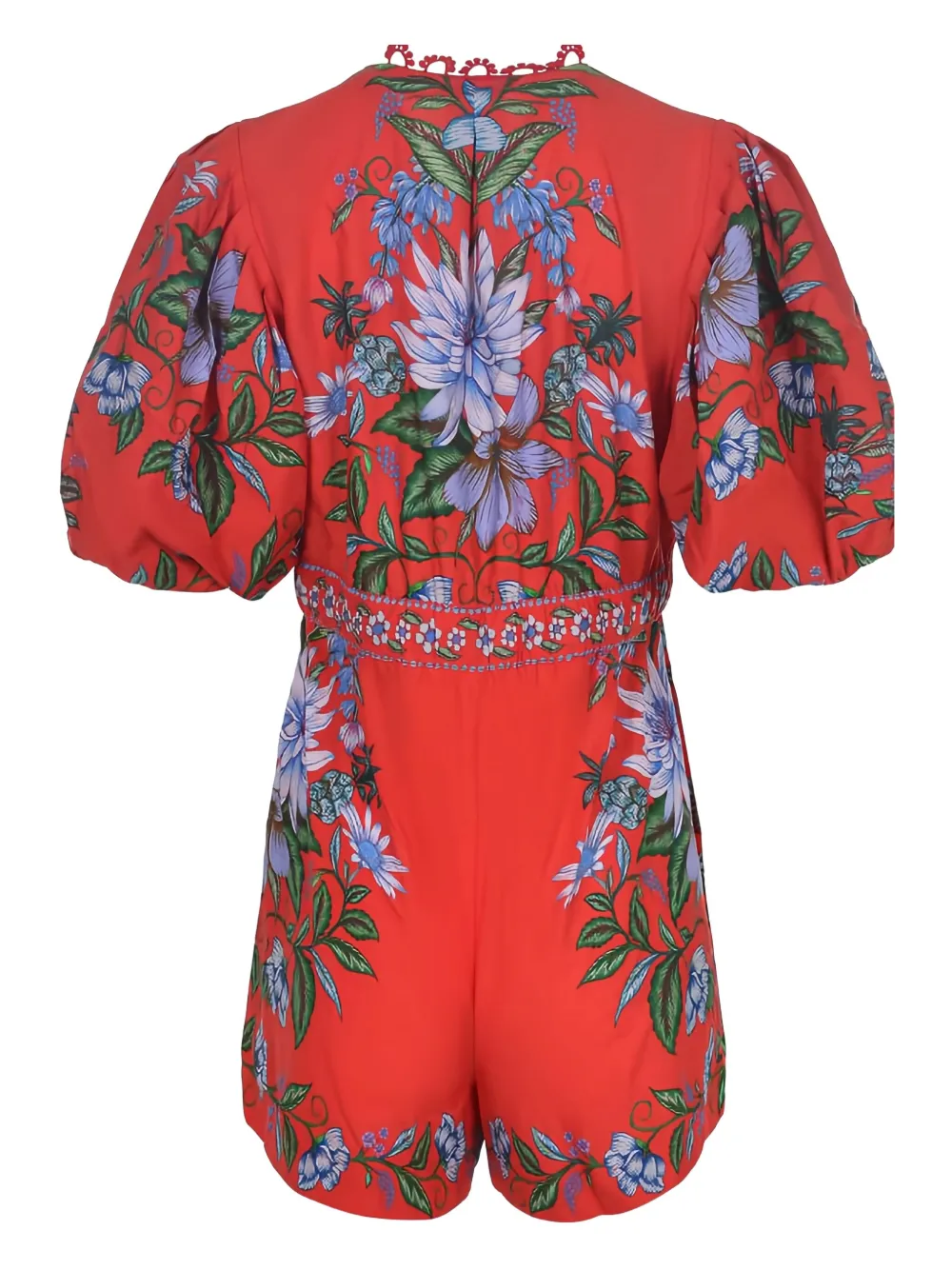 FARM Rio puff-sleeve floral-print jumpsuit - Rood