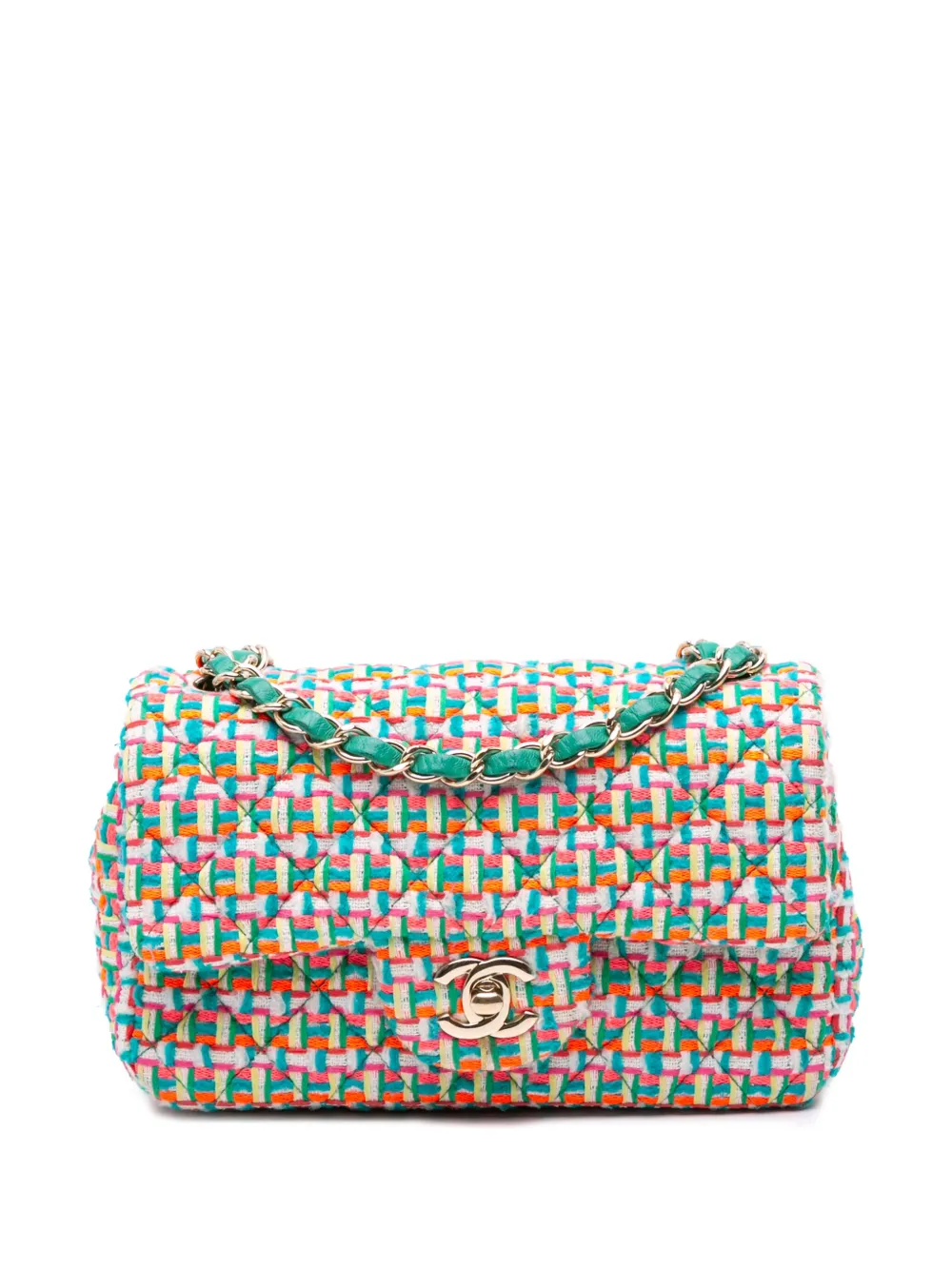 CHANEL Pre-Owned 2015-2016 Mini Rectangular Classic Tweed Single Flap crossbody bag - Verde