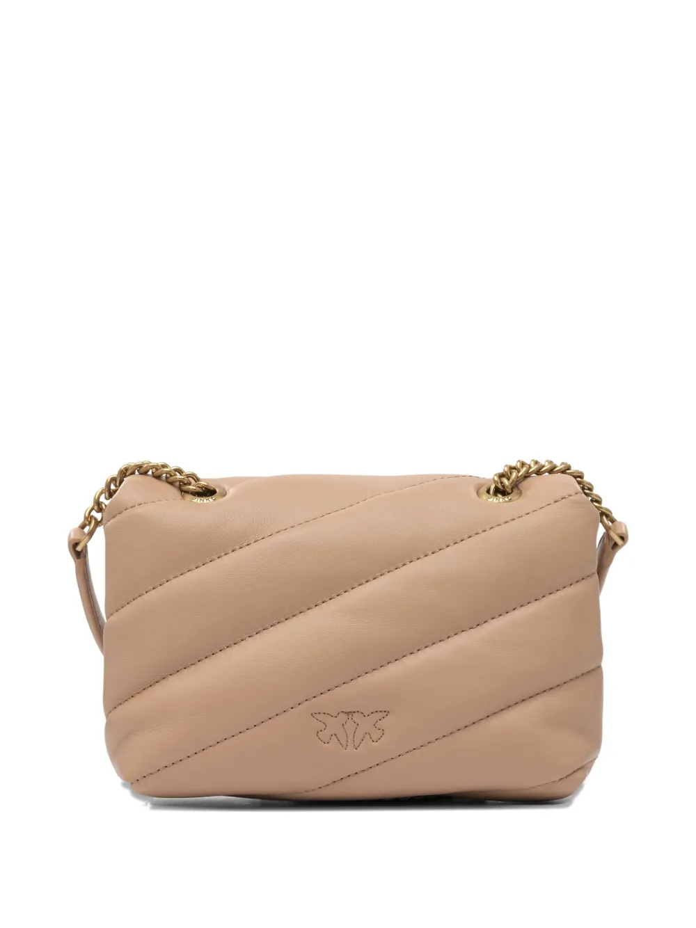 PINKO Gewatteerde mini-tas met kettinghengsel en logo Bruin
