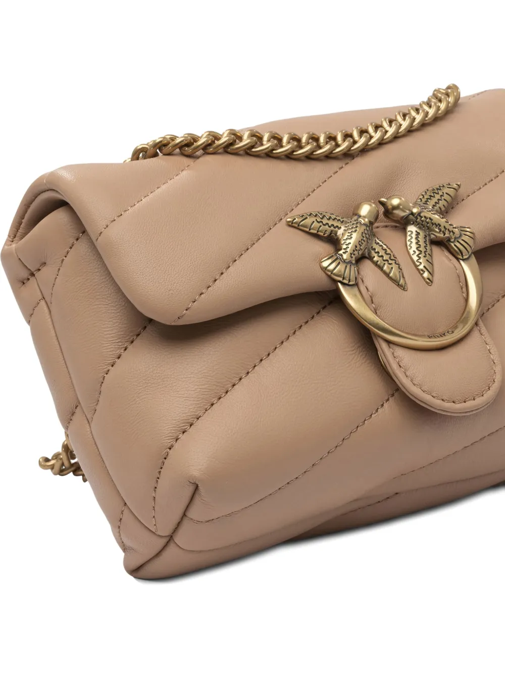 PINKO Gewatteerde mini-tas met kettinghengsel en logo Bruin