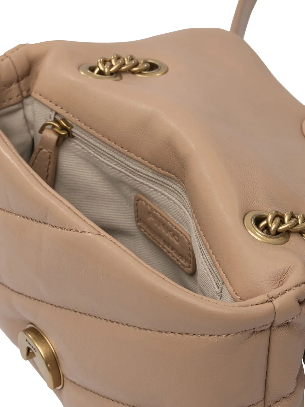 PINKO Gewatteerde mini-tas met kettinghengsel en logo Bruin
