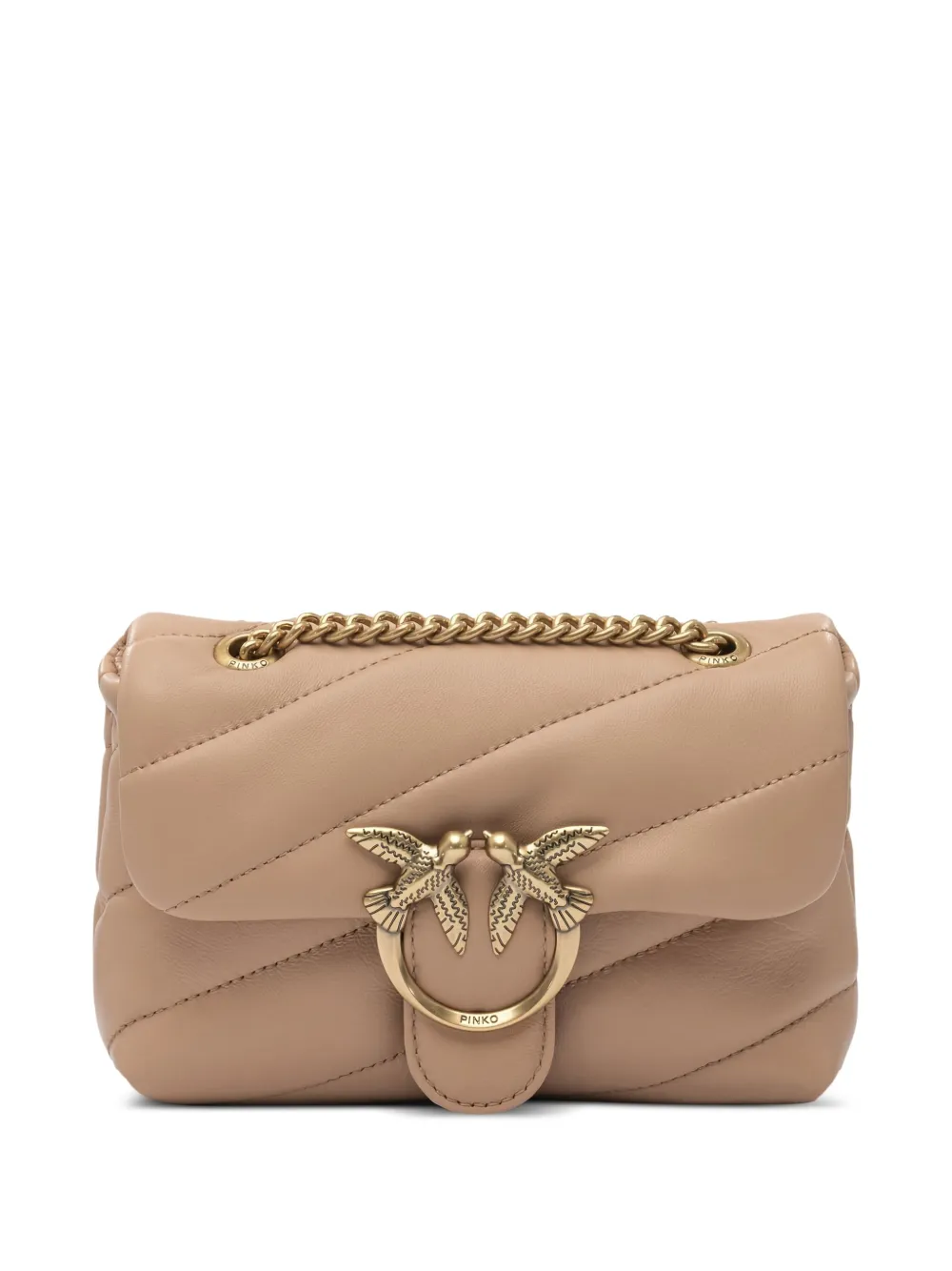 PINKO Gewatteerde mini-tas met kettinghengsel en logo Bruin