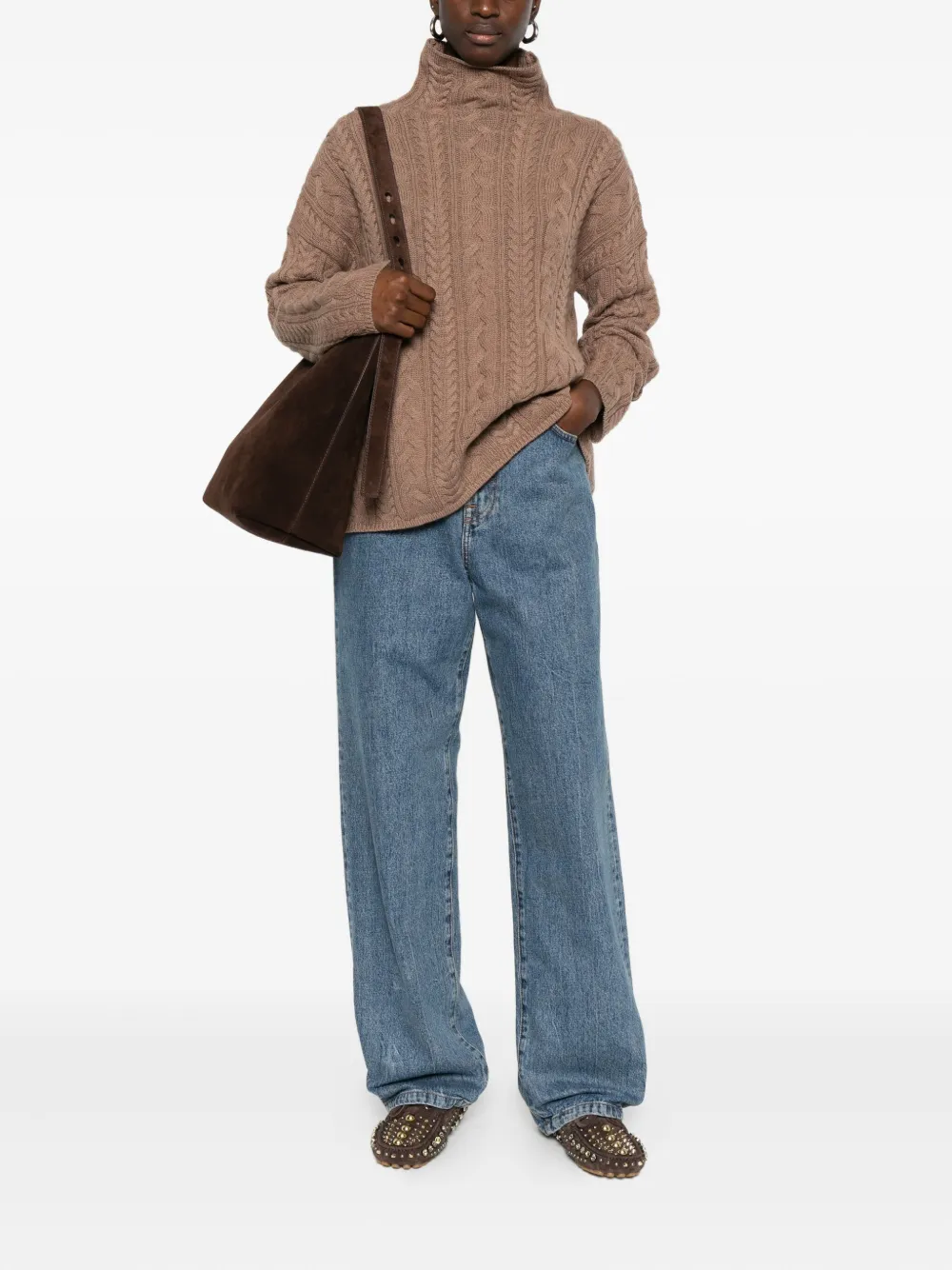 'S Max Mara Kabelgebreide coltrui Bruin