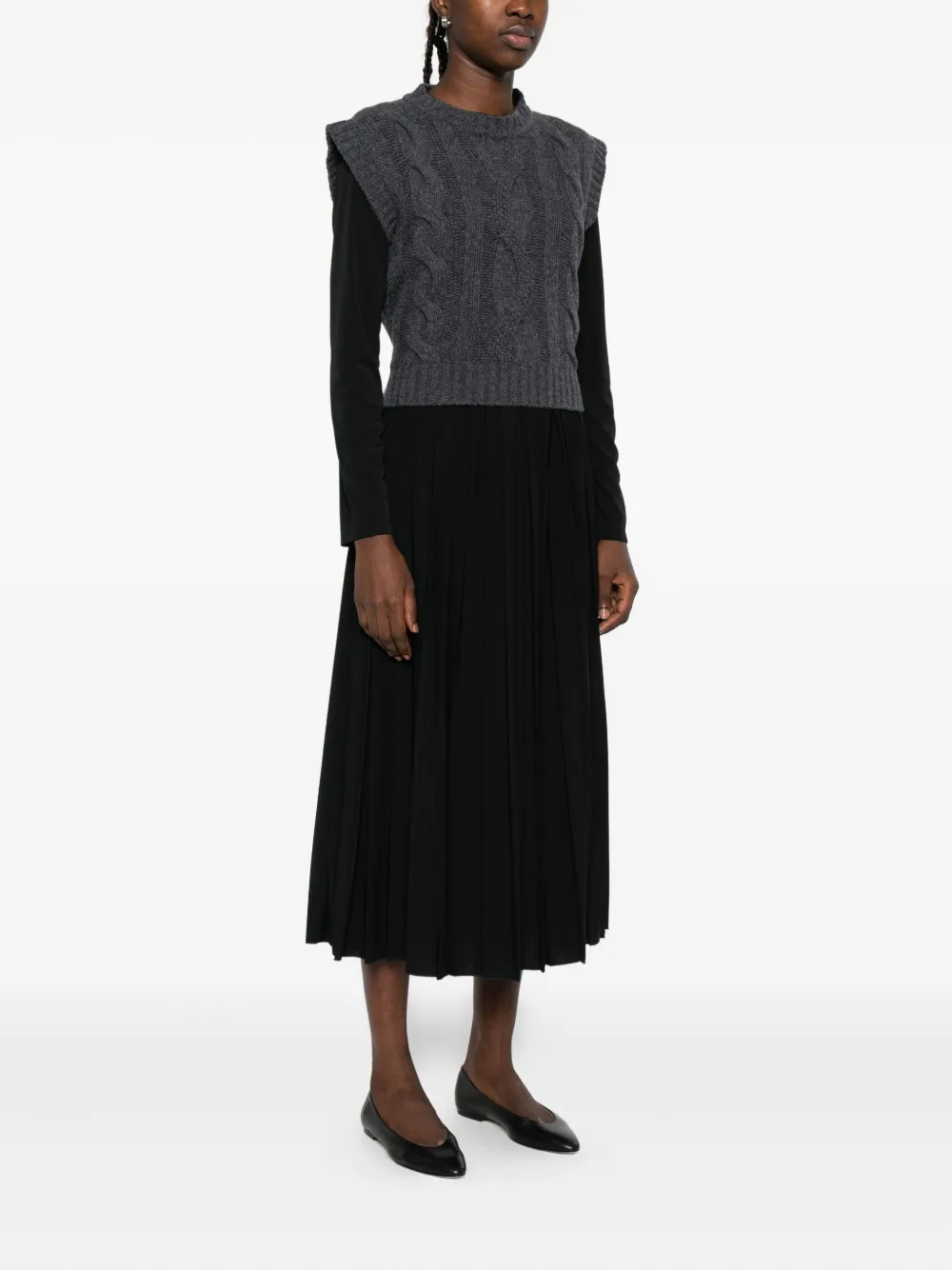 Weekend Max Mara Cable-knit Pleated Midi Dress In Black
