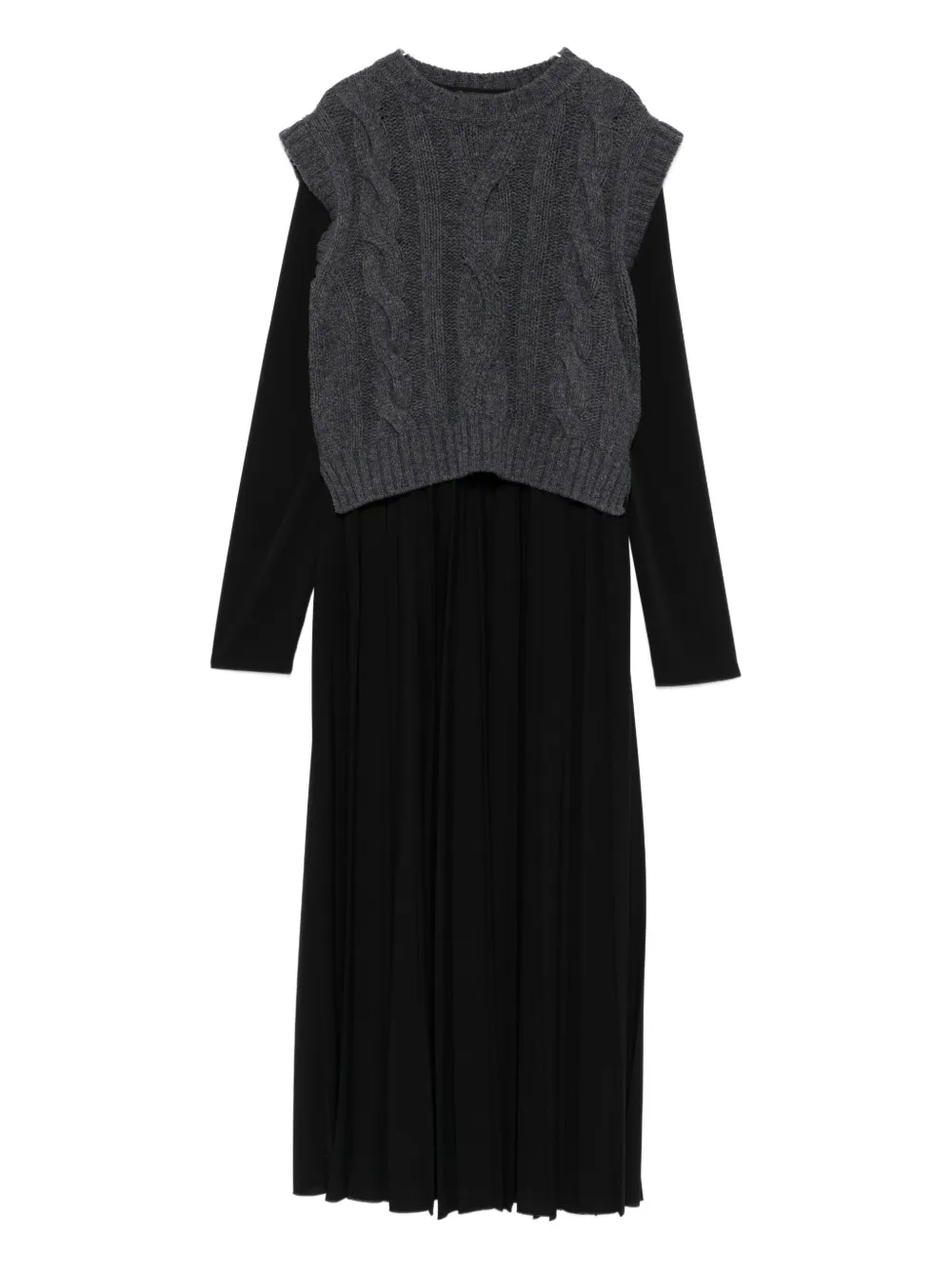Weekend Max Mara Cable-knit Pleated Midi Dress In Black