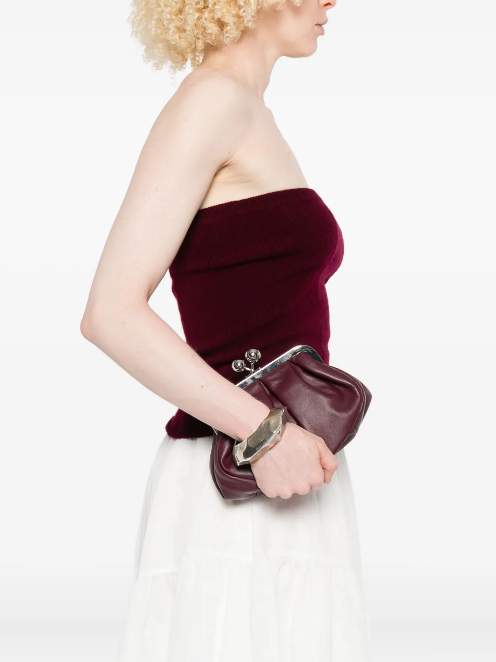 Weekend Max Mara Leren clutch met geplooide gesp - Rood