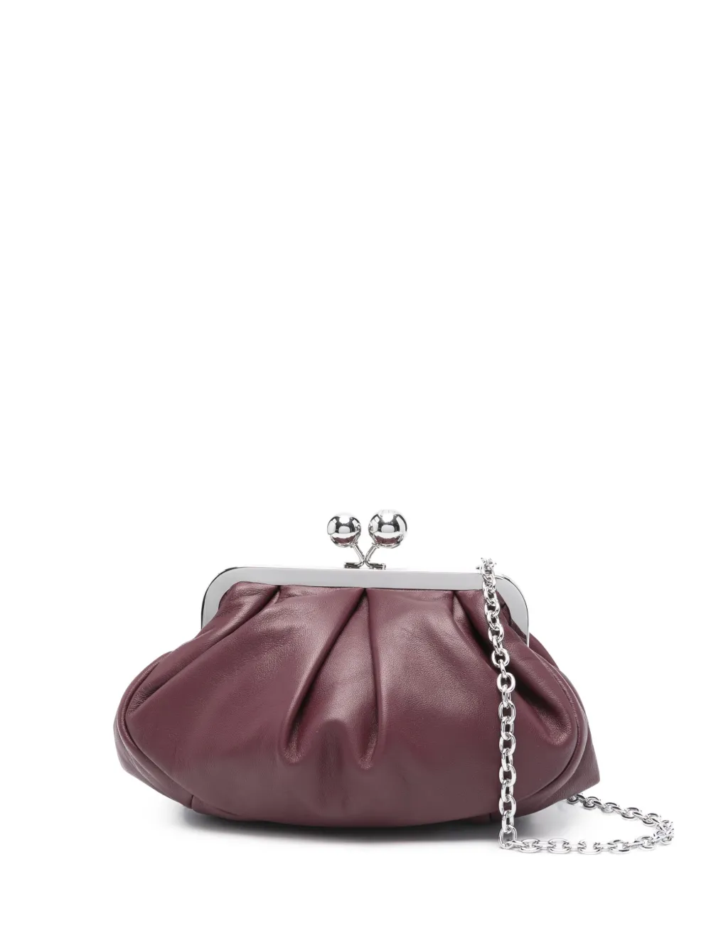 pleated-leather ball-clasp clutch bag