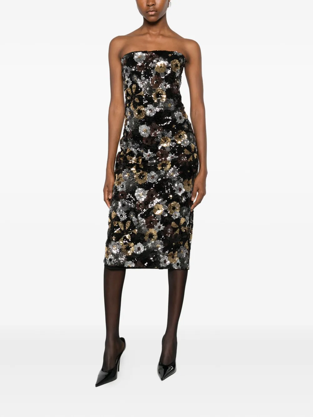 Max Mara sequin-embellished floral-print midi dress - Zwart