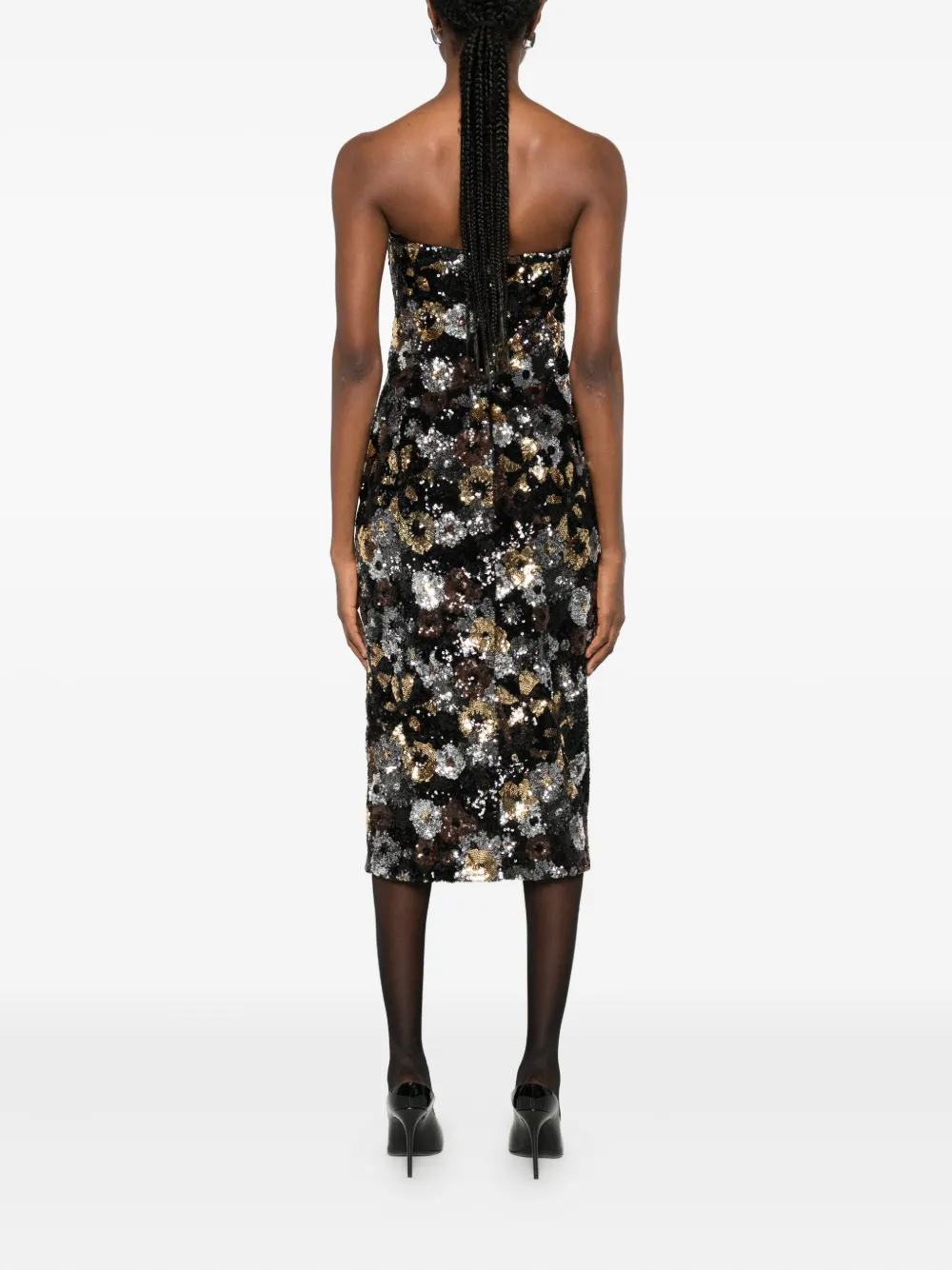 Max Mara Sequin-embellished Floral-print Midi Dress In Black