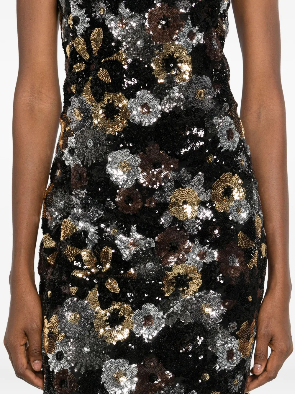 Max Mara Sequin-embellished Floral-print Midi Dress In Black