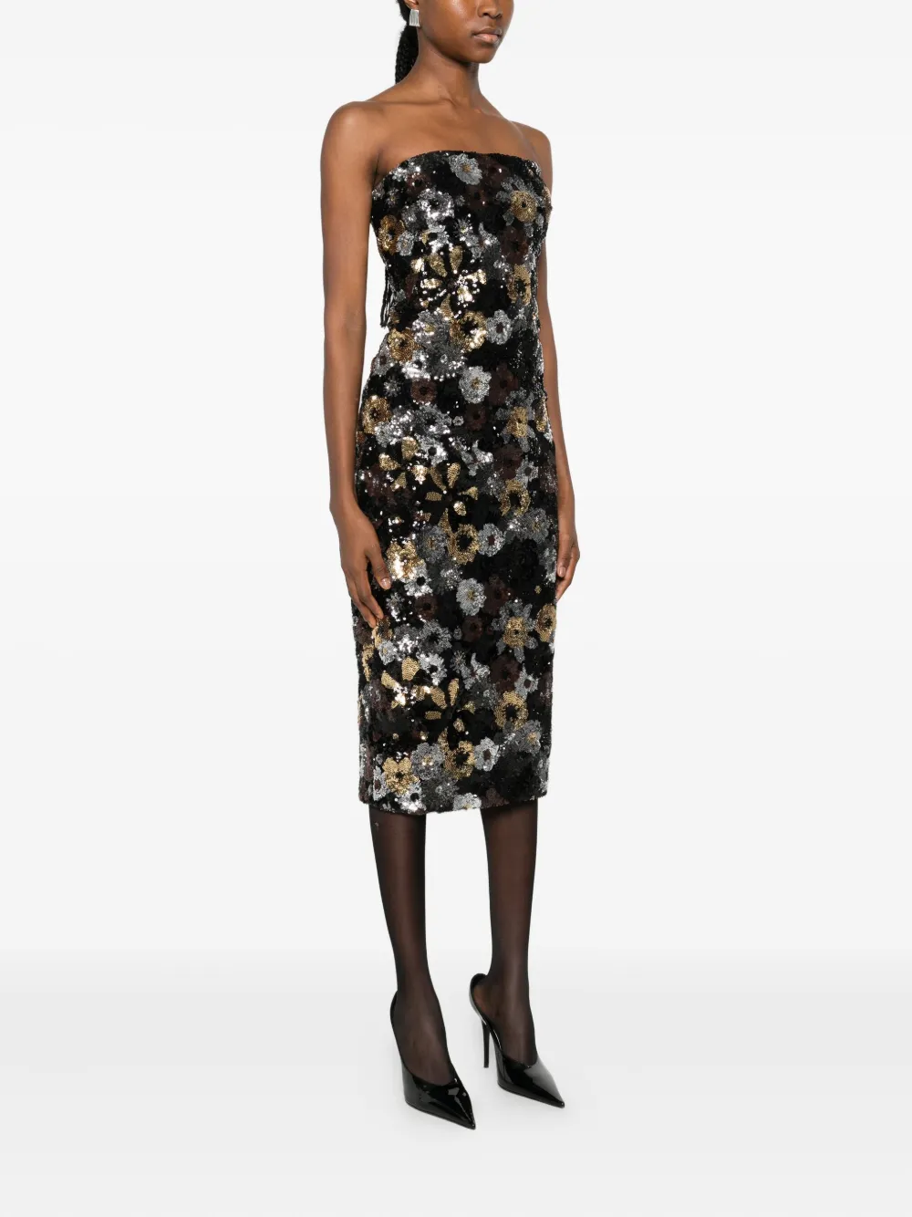 Max Mara Sequin-embellished Floral-print Midi Dress In Black