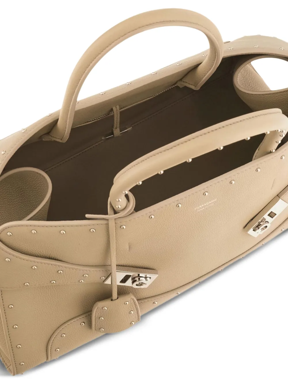 Ferragamo large Hug stud-embellished handbag Beige