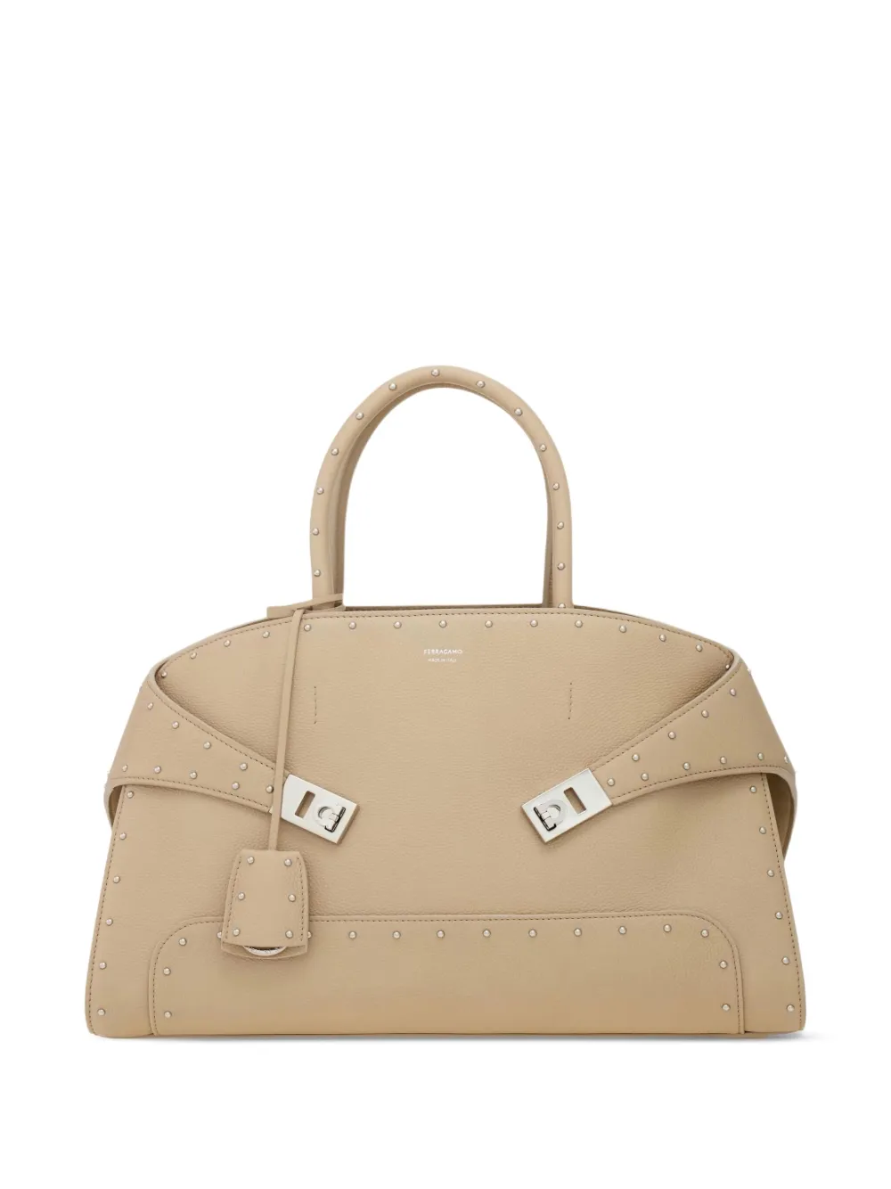 Ferragamo large Hug stud-embellished handbag Beige