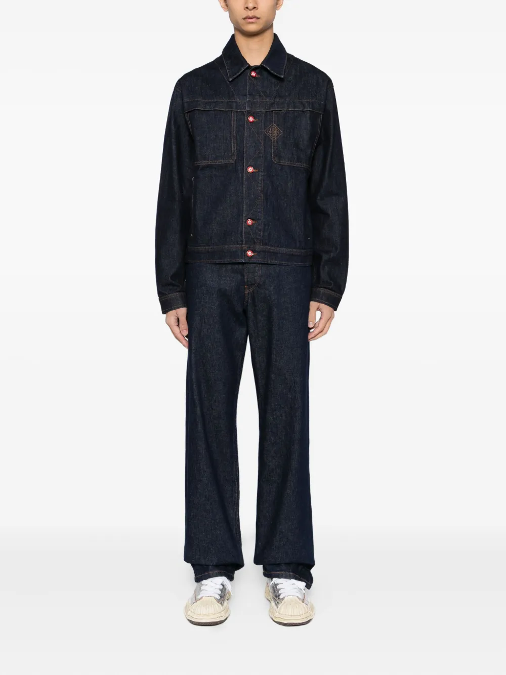 Casablanca embroidered logo denim jacket Blauw