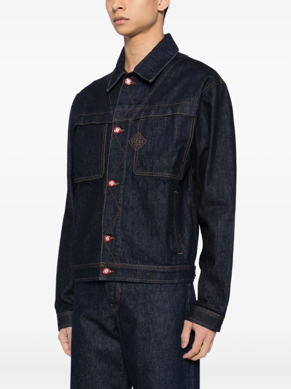 Casablanca embroidered logo denim jacket Blauw