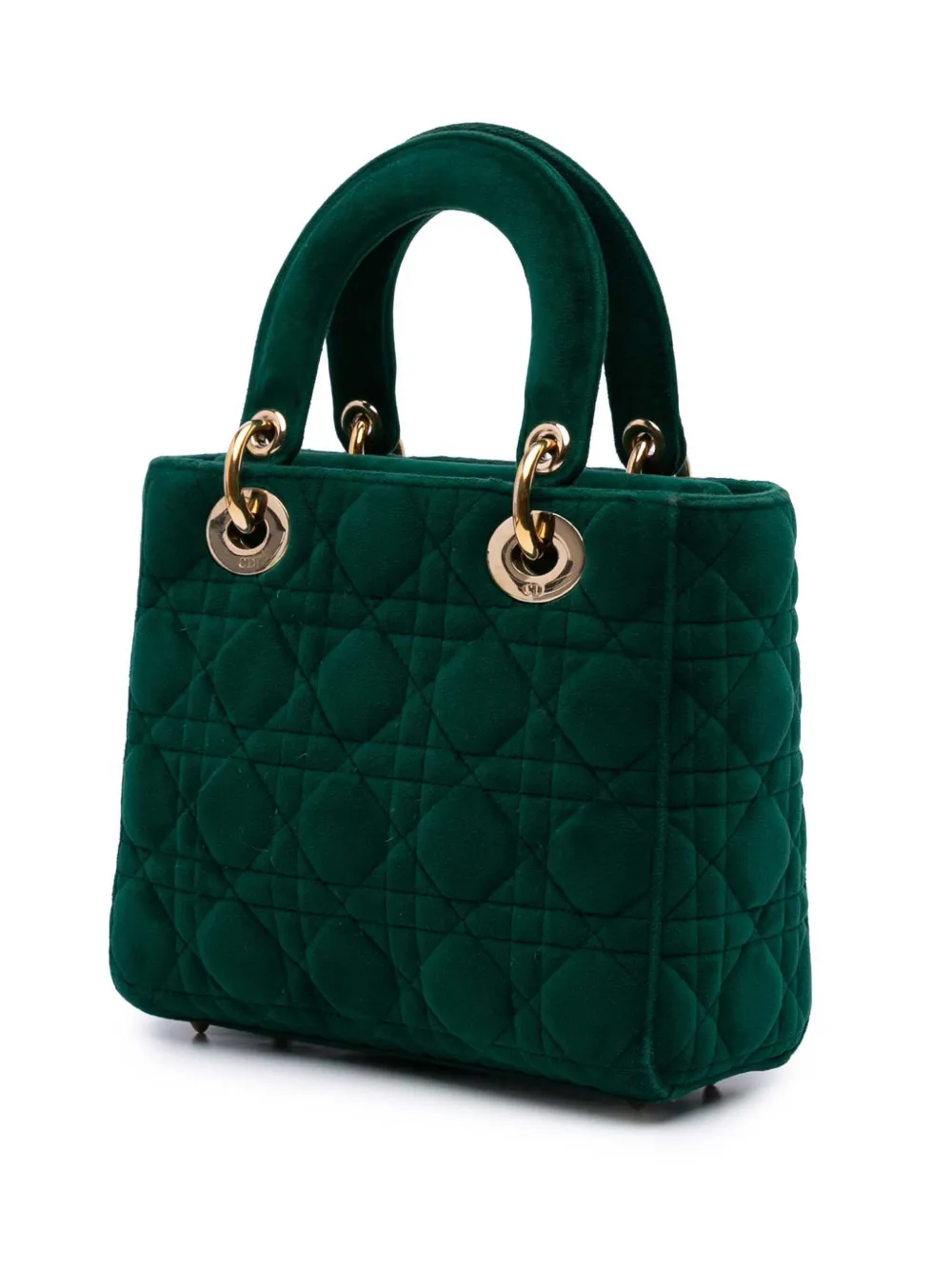 Pre-owned Dior 2019 Small Velvet Cannage My Abc Lady Satchel In Green