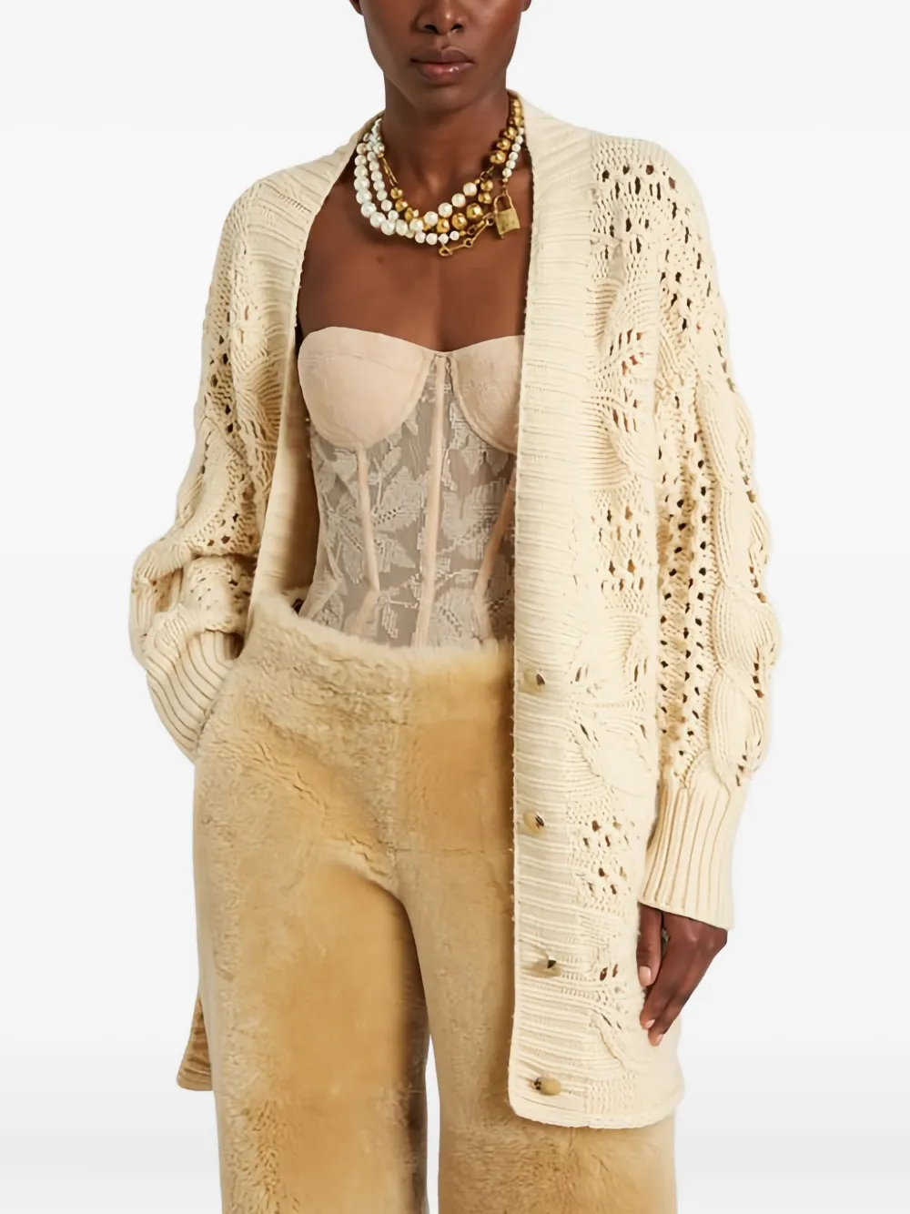 Ermanno Scervino Cashmere Cardigan With Leaf Stitch Knit In Multi