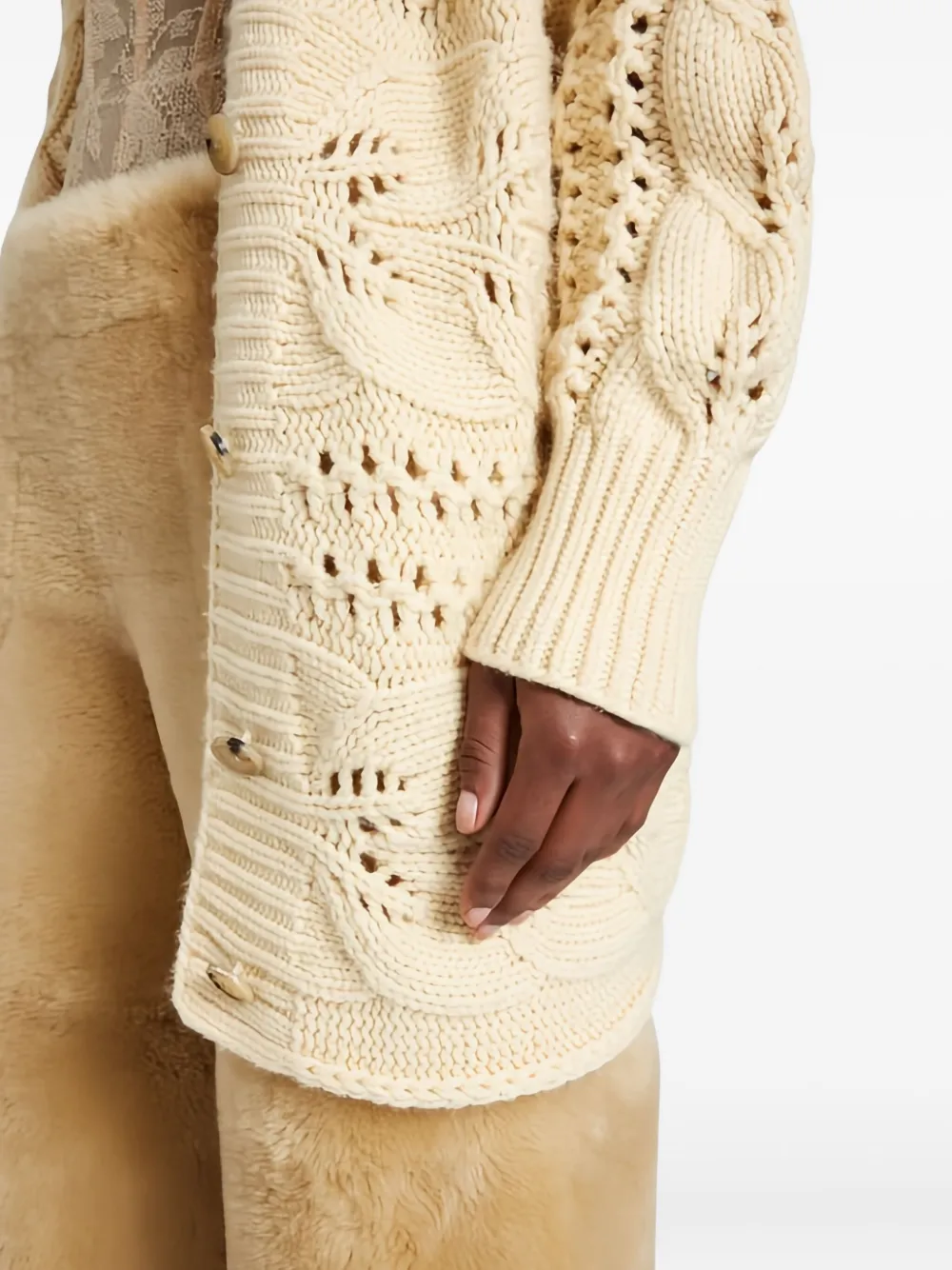 Ermanno Scervino Cashmere Cardigan With Leaf Stitch Knit In Multi