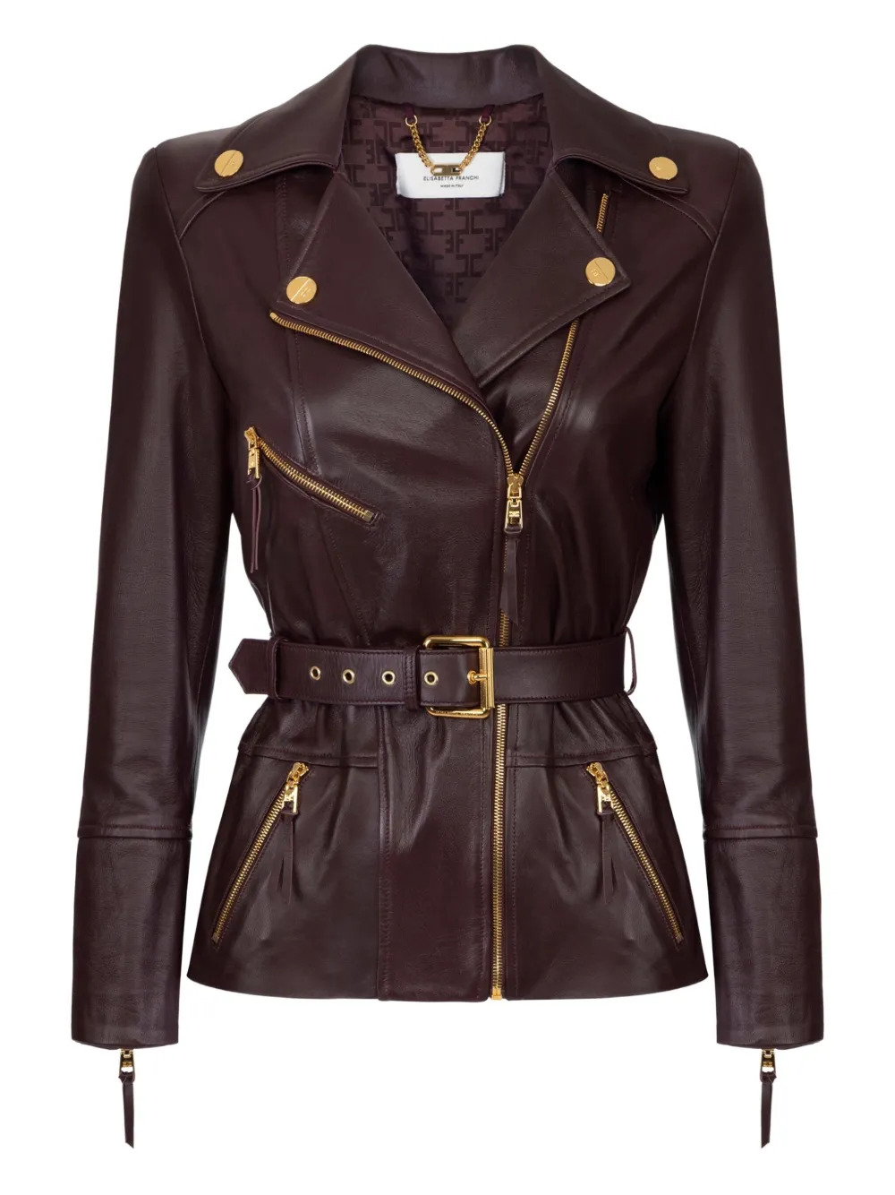 Elisabetta Franchi belted leather biker jacket Rood
