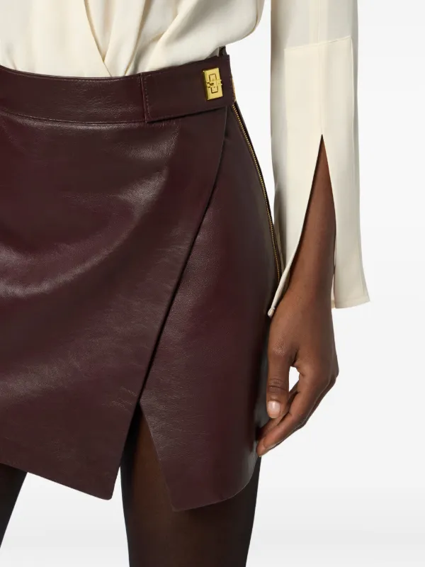 Elisabetta Franchi Asymmetrical Leather Mini Skirt | Brown
