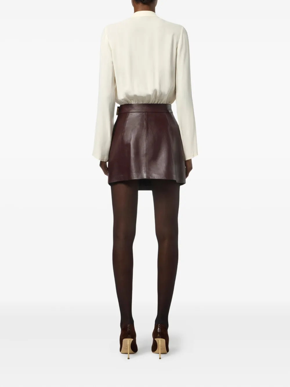 Elisabetta Franchi Asymmetrische leren mini-rok - Bruin
