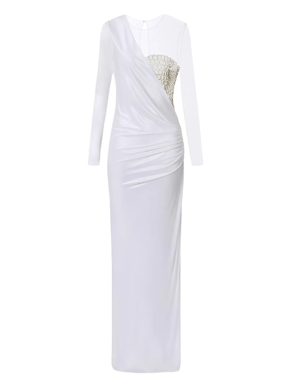 Elisabetta Franchi tulle-panel crocodile-effect maxi dress | White | Image 1