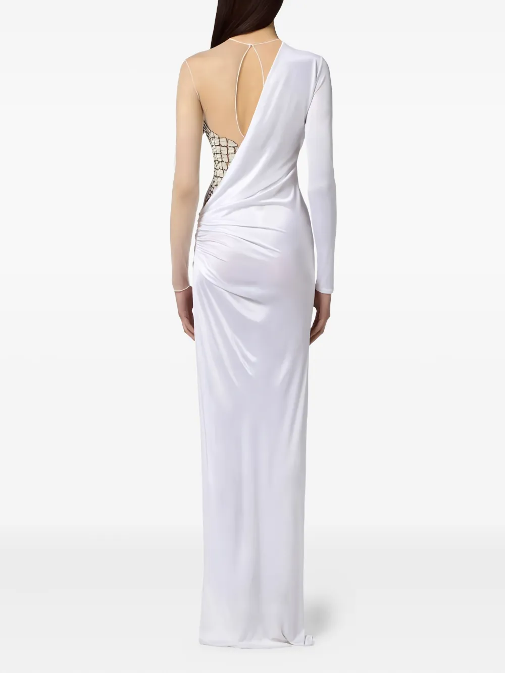 Elisabetta Franchi Red Carpet Tulle And Jersey Dress With Crocodile-effect Embroideries In White