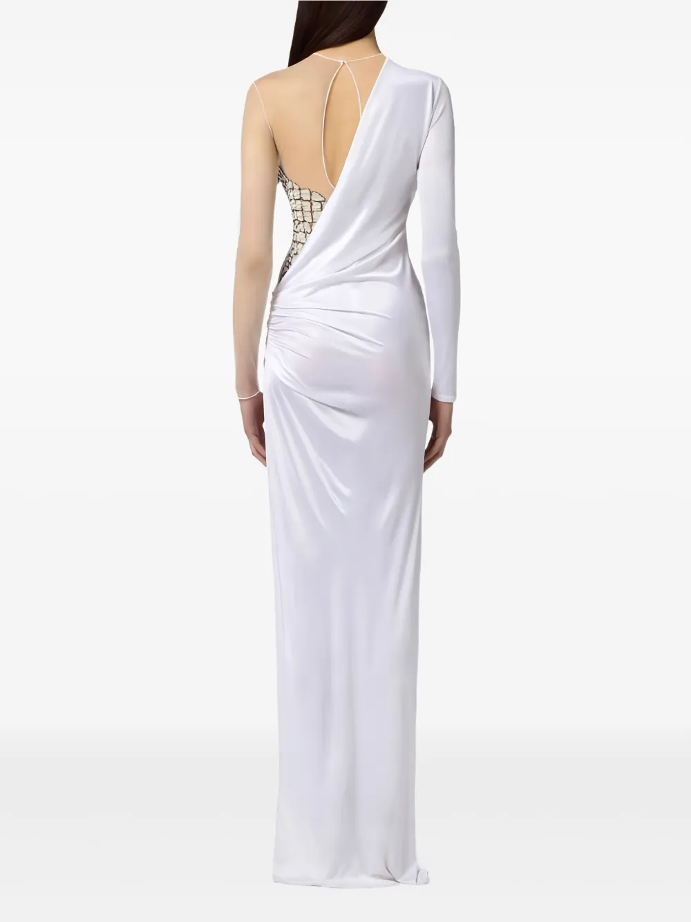 Elisabetta Franchi Maxi-jurk met tulen vlak en krokodillen-reliëf Wit