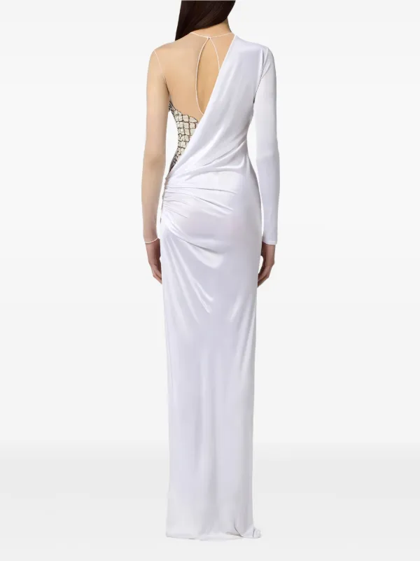 Elisabetta Franchi tulle-panel crocodile-effect Maxi Dress | White