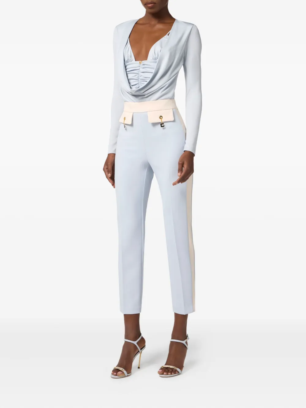 Elisabetta Franchi draped-detail long-sleeve blouse - Blauw