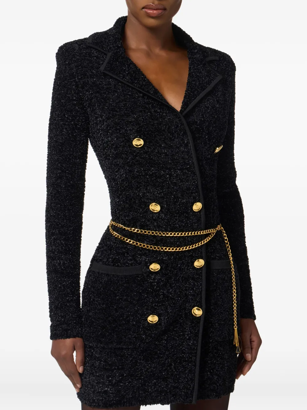 Elisabetta Franchi Double-breasted Dress Featuring Chain Belt In Black