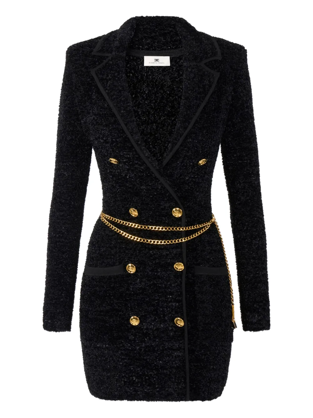 Elisabetta Franchi bouclé chain-belt mini dress | Black | Image 1