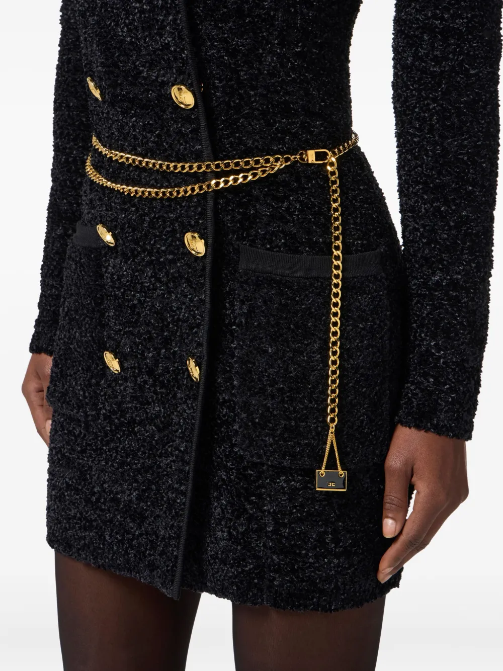 Elisabetta Franchi Double-breasted Dress Featuring Chain Belt In Black