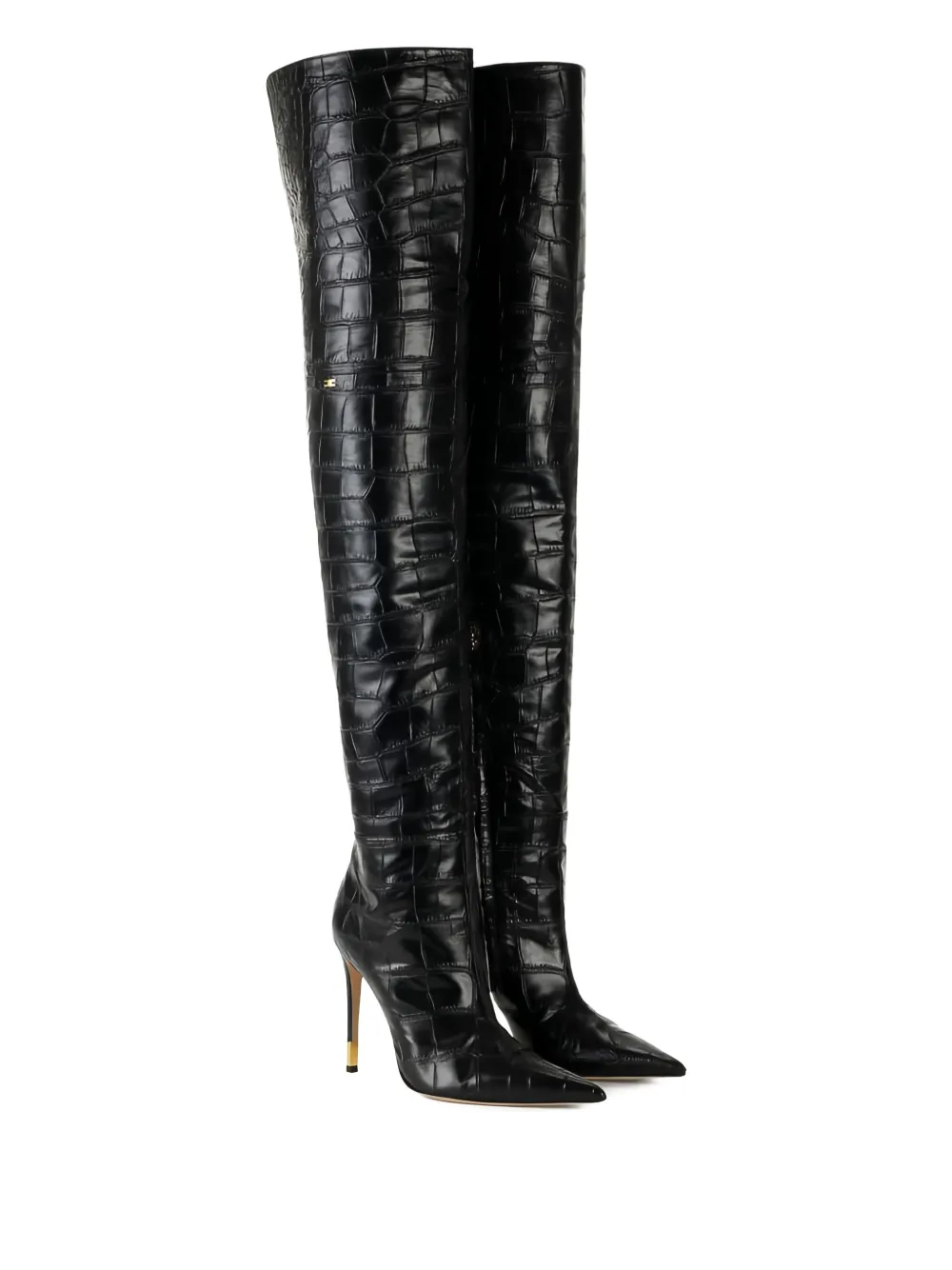 Elisabetta Franchi 105mm Crocodile-print Over-the-knee Boots In Black