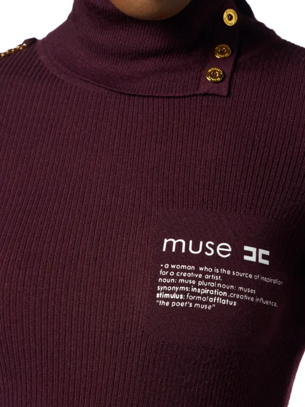 Elisabetta Franchi Maglione a Coste Con Collo Alto Rosso