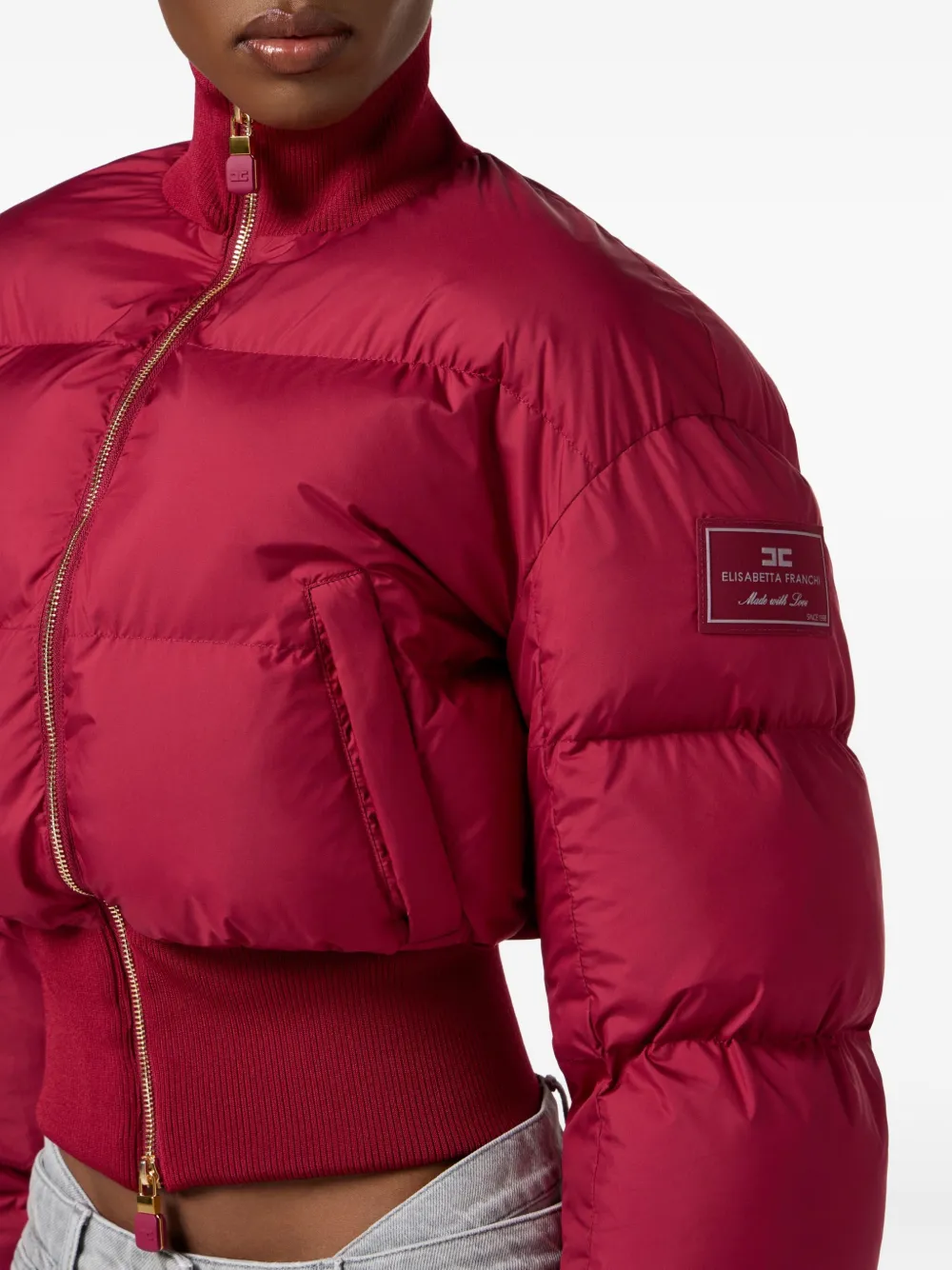 Elisabetta Franchi Ribbed Quilted Down Jacket In Pink