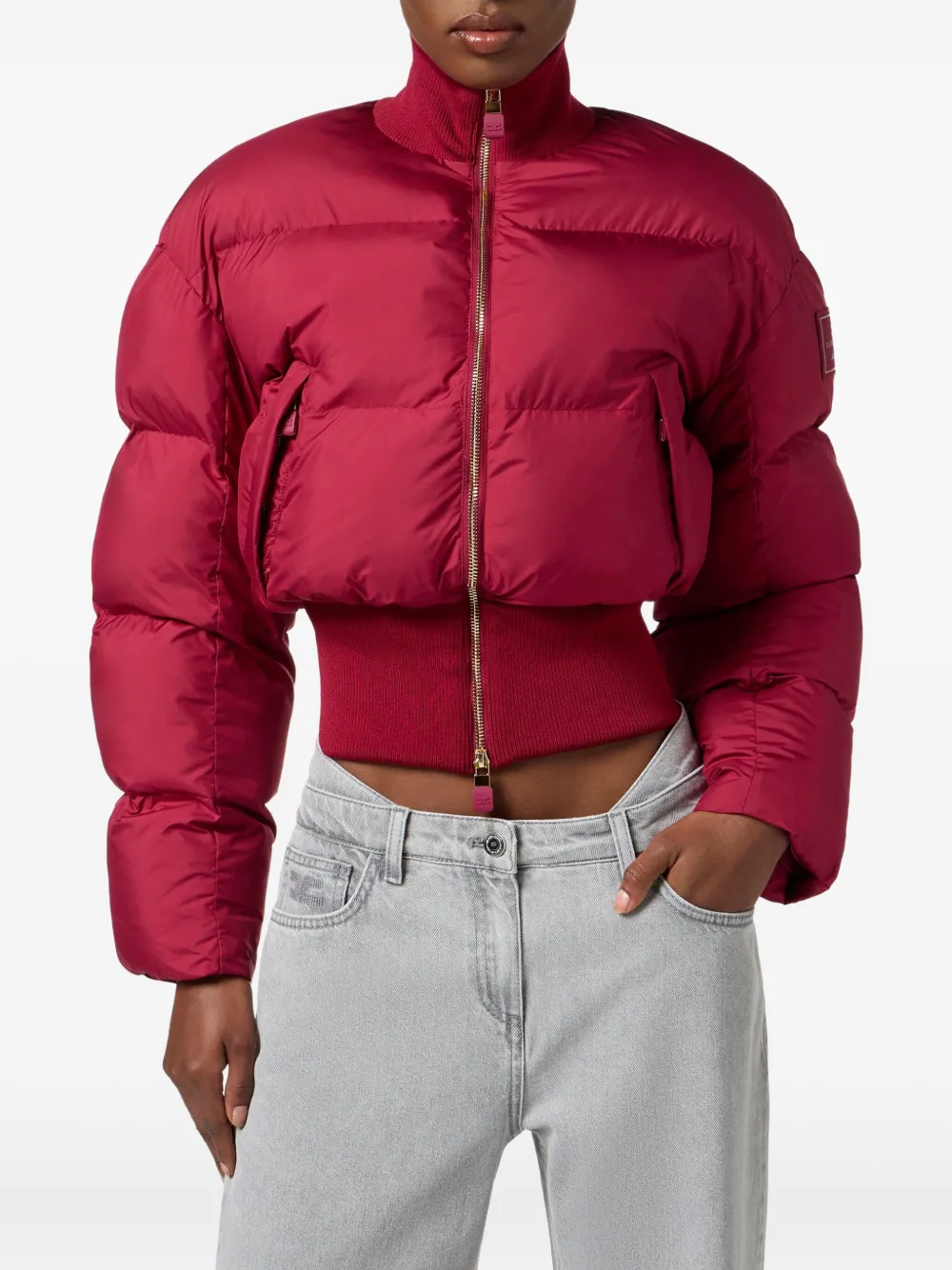 Elisabetta Franchi Ribbed Quilted Down Jacket In Pink