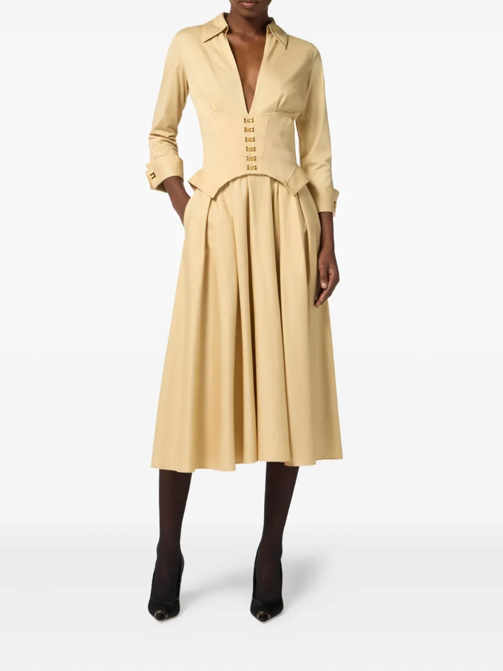 Elisabetta Franchi Jurk met logoplakkaat Geel