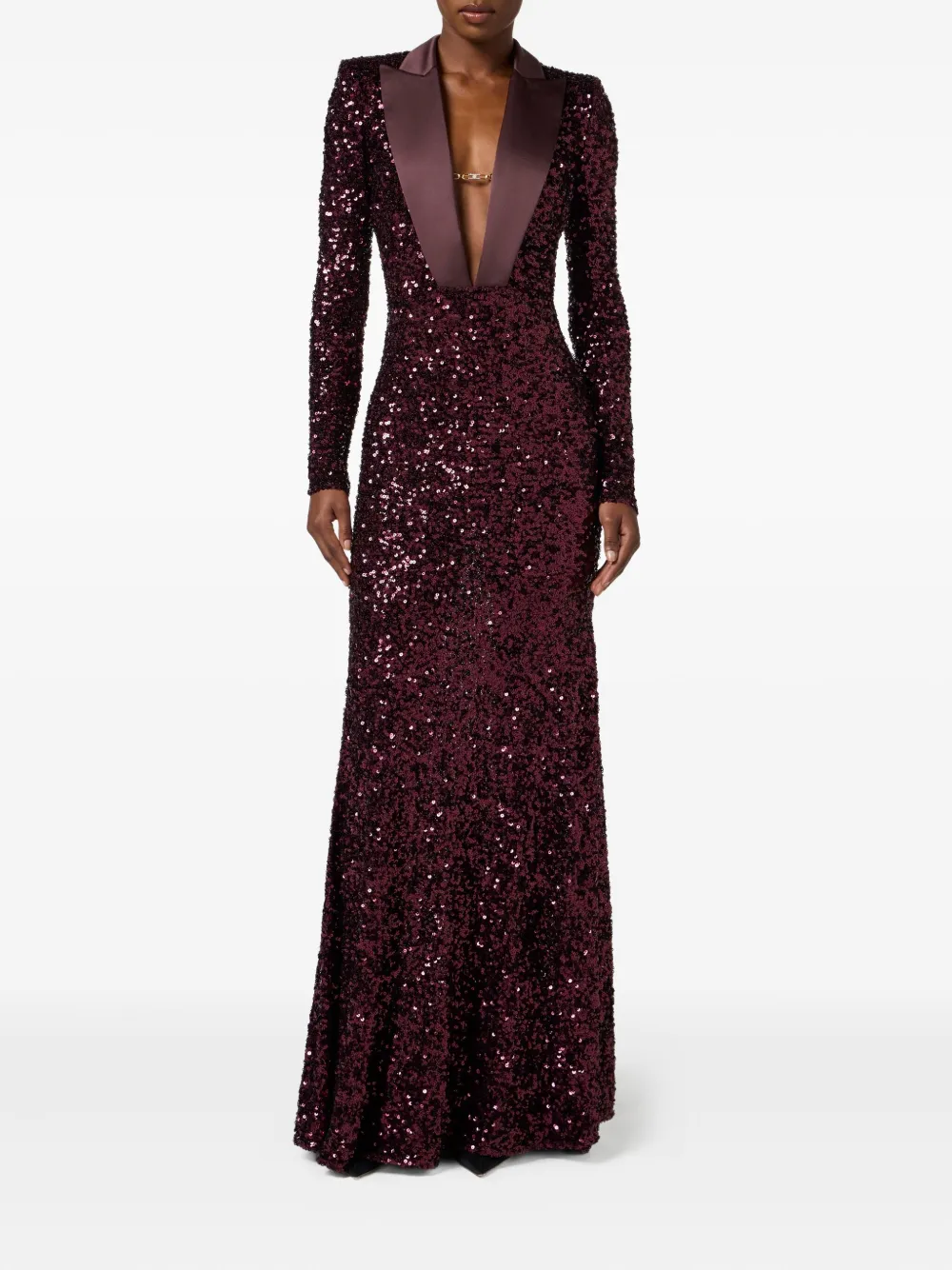 Elisabetta Franchi sequin-embellished jewelled maxi dress Rood