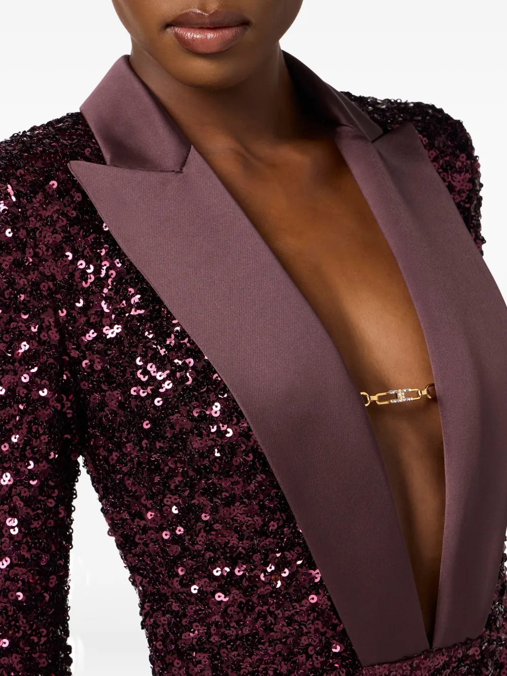 Elisabetta Franchi sequin-embellished jewelled maxi dress Rood