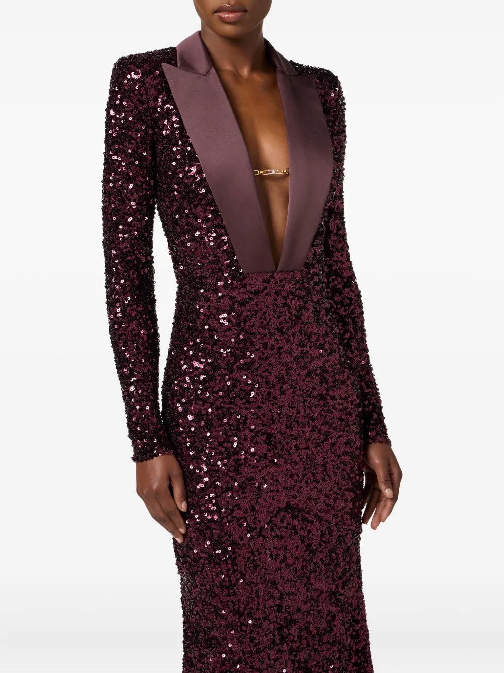 Elisabetta Franchi sequin-embellished jewelled maxi dress Rood