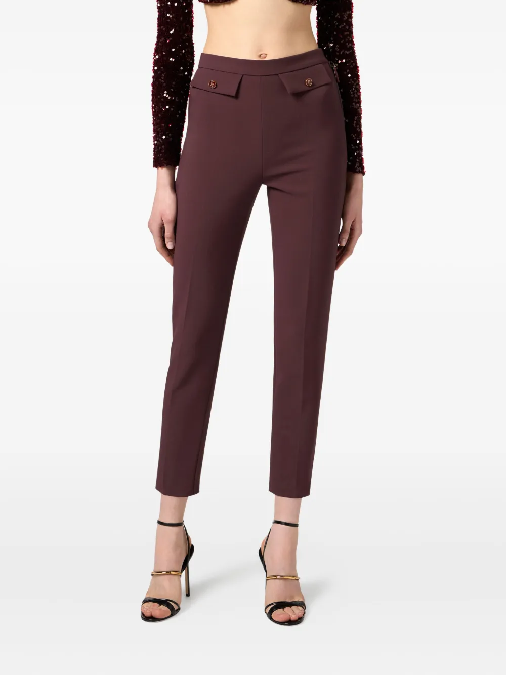 Elisabetta Franchi Crêpe broek met dubbele rits Bruin