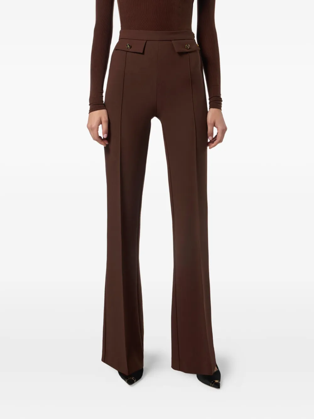 Elisabetta Franchi Flared broek met knopen Bruin