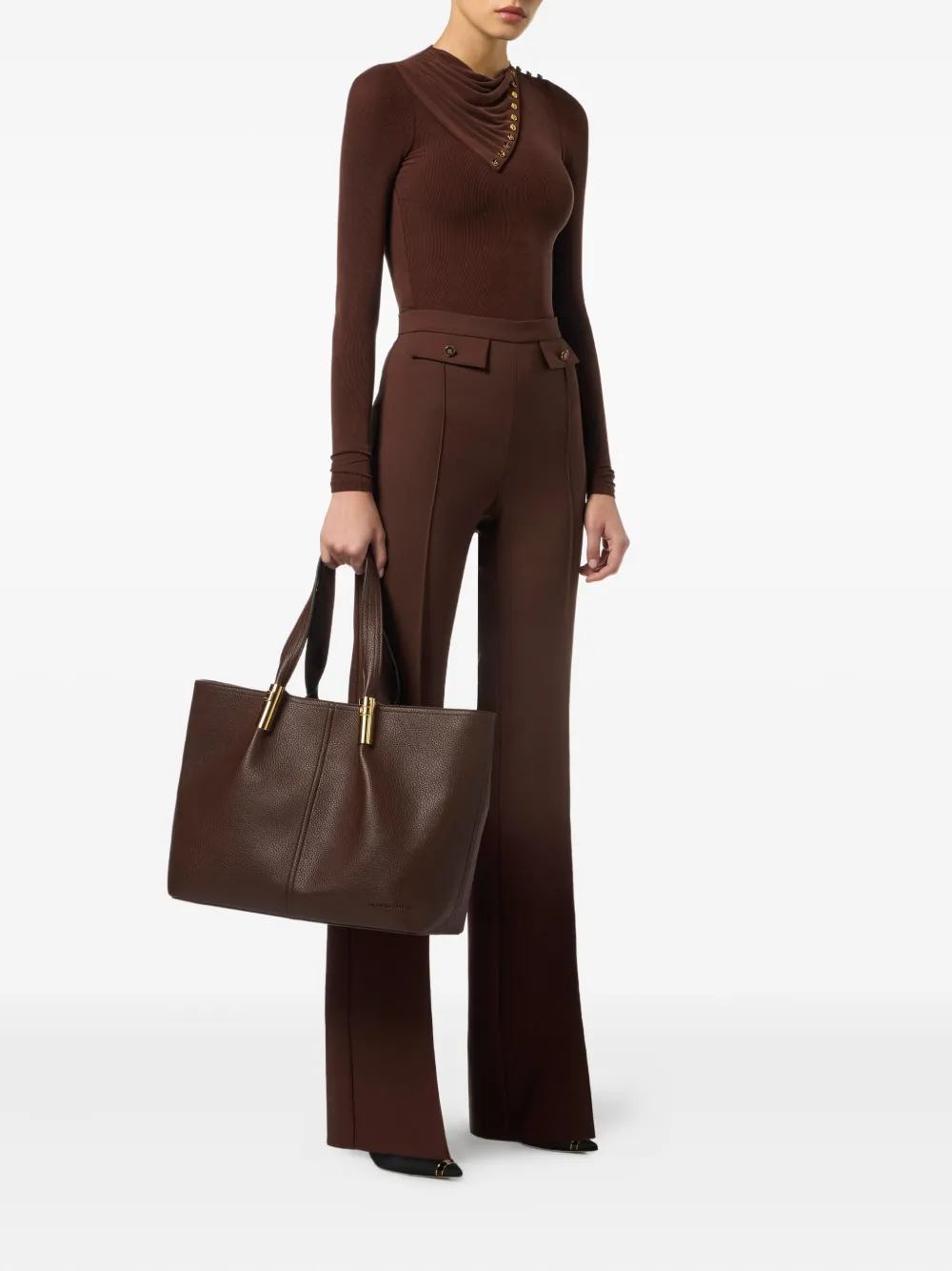 Elisabetta Franchi Flared broek met knopen Bruin