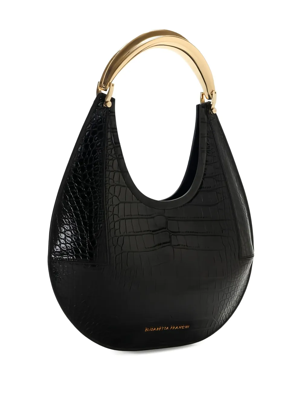 Elisabetta Franchi Medium Crocodile-embossed Shoulder Bag In Black