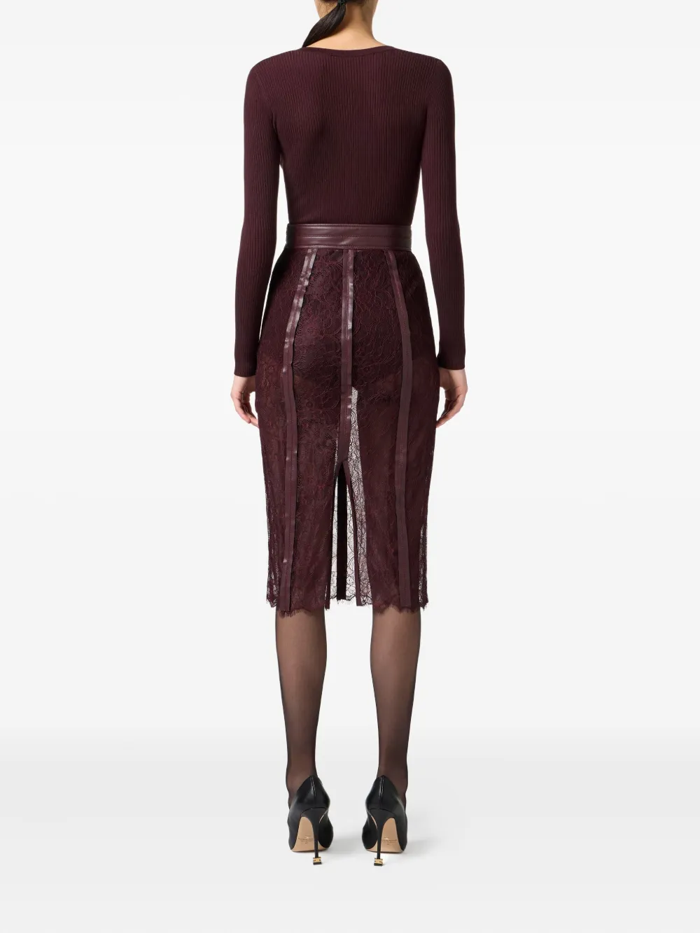 Elisabetta Franchi Ribgebreide top met knopen Bruin
