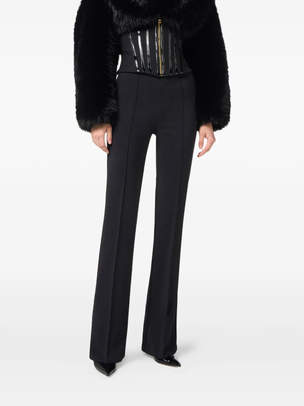 Elisabetta Franchi Lightweight Crepe Trousers With Jewel Chain In Black